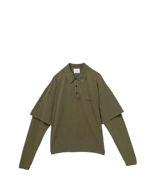 Halfboy Green Logo-Embroidered Long Sleeve Polo Top