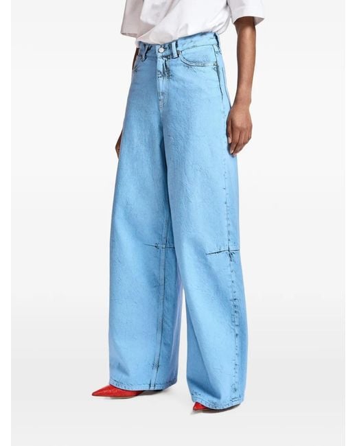 Essentiel Antwerp Blue Dirty-Effect Wide-Leg Jeans