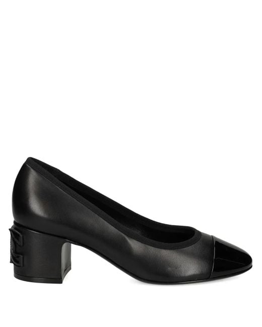 Casadei Black 55Mm Block-Heel Cap-Toe Pumps
