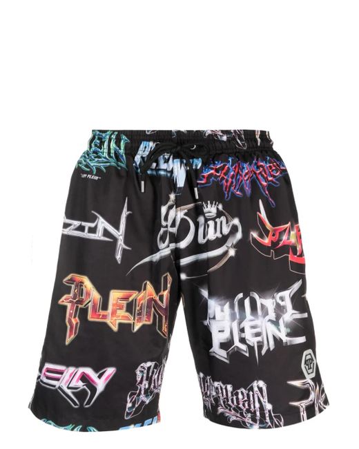 メンズ Philipp Plein Logos トランクス水着 Black