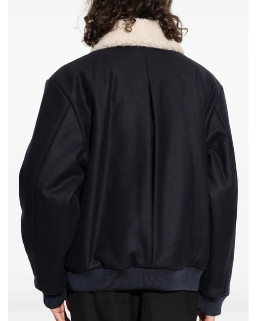 Balmain Blue Shearling-Collar Bomber Jacket for men