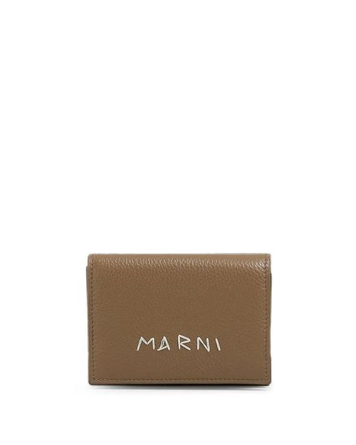 Marni Brown Leather Trifold Wallet With Mending-Embroidery for men