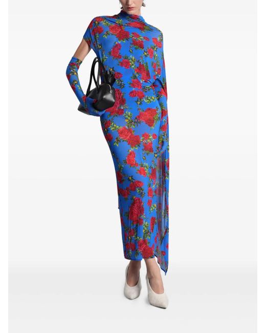 Vestido drapeado con estampado floral Magda Butrym de color Blue