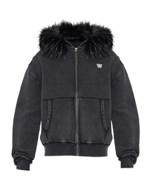 M I S B H V Gray Faux-Fur Trim Hoodie for men