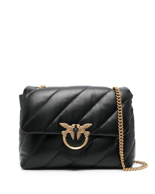 Pinko Leather Lovebird Quilted Shoulder Bag in Black Lyst