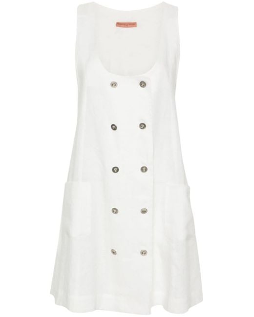 Ermanno Scervino White Double-breasted Linen Mini Dress