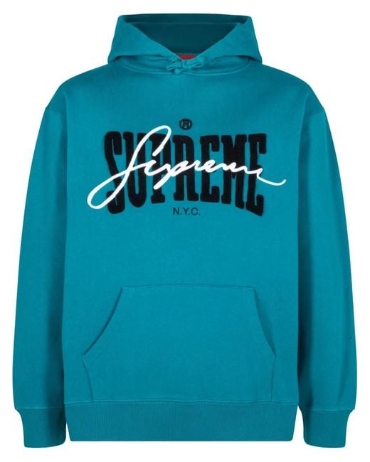 Supreme Blue "Ss 22 Dark" Chenille-Embroidered Hoodie for men