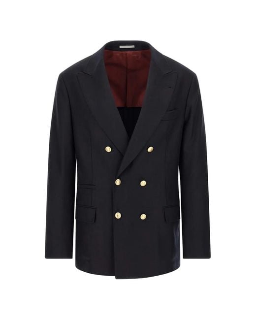 Brunello Cucinelli Blue Double-Breasted Virgin Wool Blazer for men