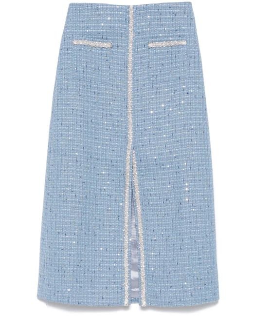 Maje Tweed Midi-Rok Met Pailletten in het Blue