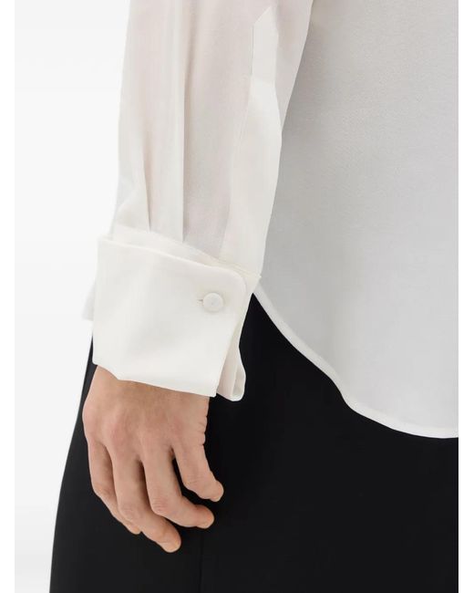 Another Tomorrow White Silk French-Cuff Shirt