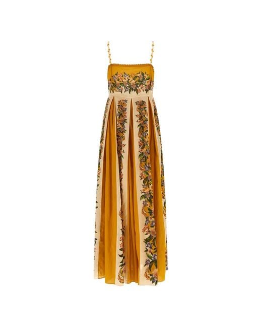 Farm Rio Metallic Sand Hilo Striped Floral-Print Maxi Dress