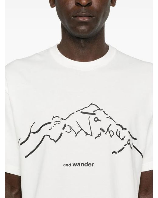 And Wander T-Shirt mit abstraktem Print in White für Herren