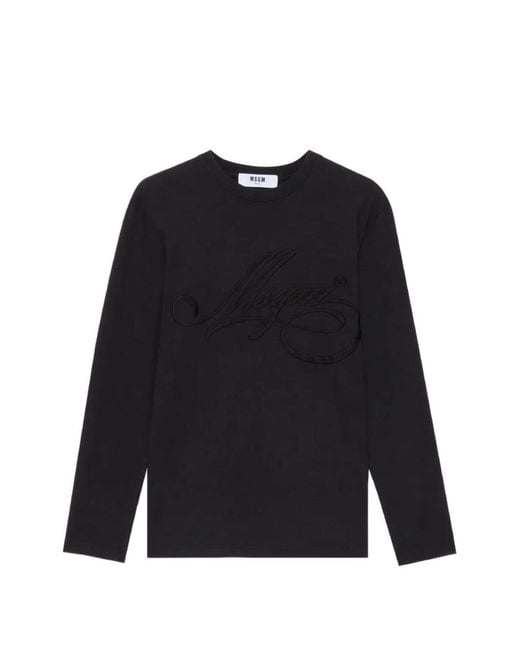 MSGM Black Embroidered-Logo Long-Sleeve T-Shirt