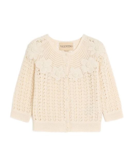 Valentino Garavani Natural Embroidered Crochet-Flower Cardigan
