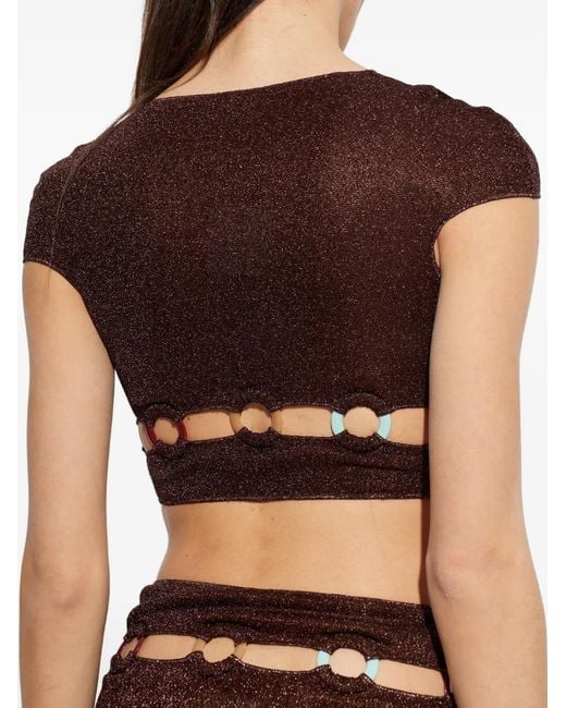 Oseree Brown Ring Cut-Out Top