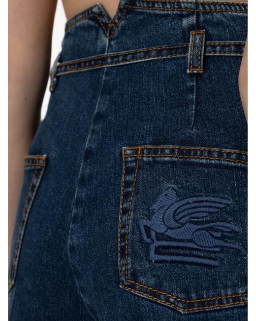 Etro Blue Logo-Embroidered Jeans