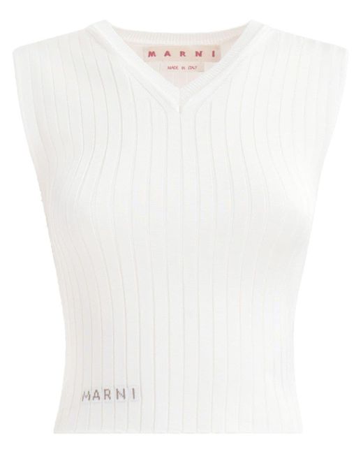 Marni White Logo-appliqué Ribbed-knit Vest