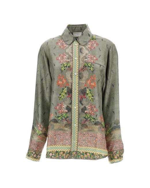 Pierre Louis Mascia Green Floral-Print Shirt