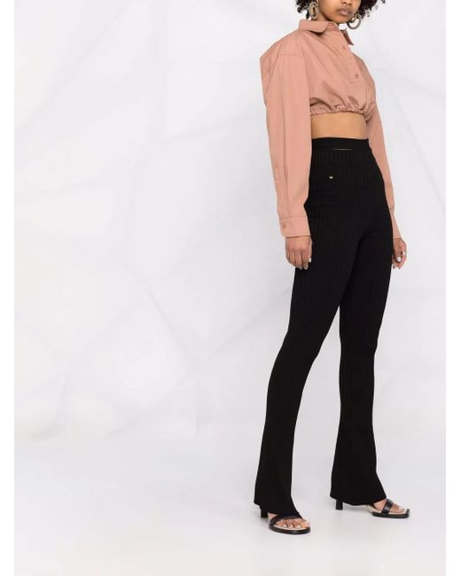ANDREADAMO Black Ribbed-Knit Bootcut Trousers