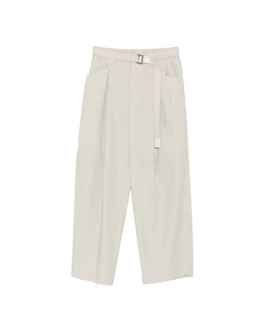 Sacai White Belted Pleated Trousers for men