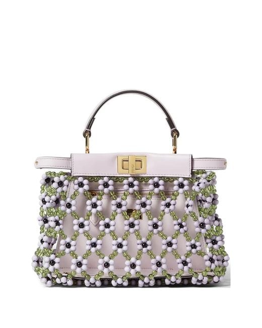Fendi White Mini Peekaboo Beaded Tote Bag