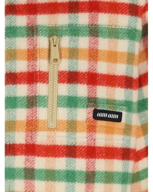 Miu Miu Natural Check-Pattern Fleece Jacket