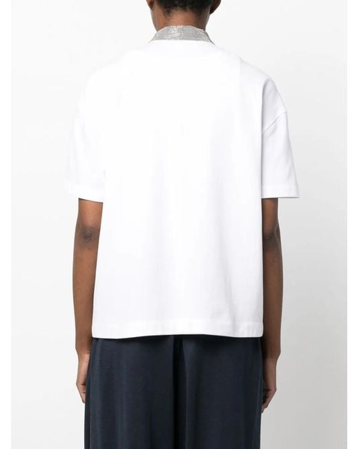 Brunello Cucinelli White Cotton Polo With Precious Neck