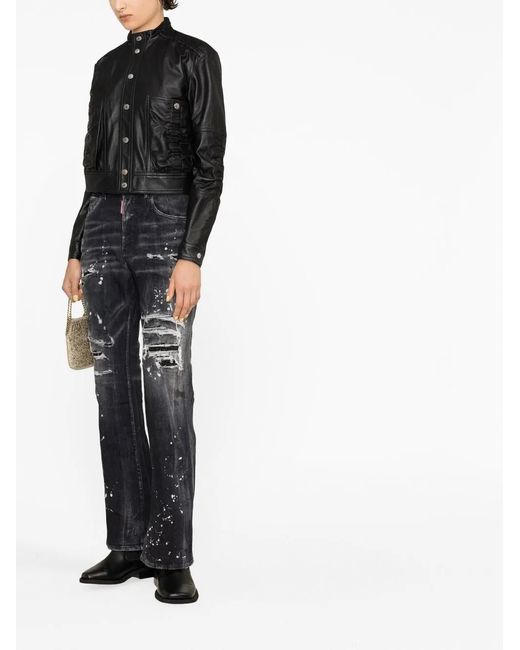 DSquared² Black Cropped Leather Jacket