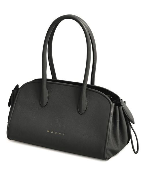 Marni Black Leather Tulipea Small Top-Handle Bag