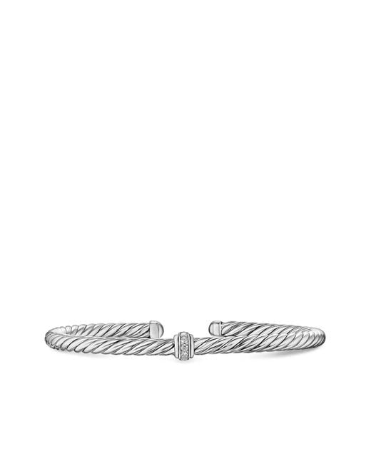 David Yurman White Sterling Cable Flex Station Diamond Bangle