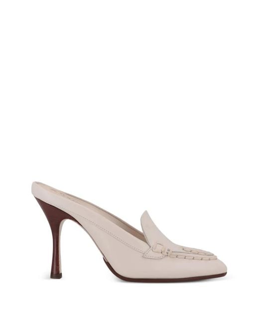 Tod's White Mules En Cuir À Détails De Coutures