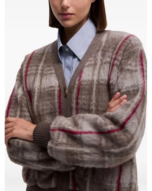 Aspesi Brown Checked Wool Cardigan