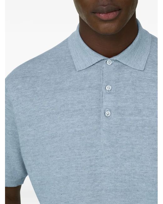 Boggi Blue Linen And Cotton Knitted Polo Shirt for men