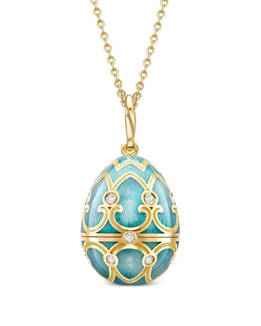 Faberge Blue 18kt Heritage Hen Surprise Gelbgoldhalskette mit Diamant-Medaillon