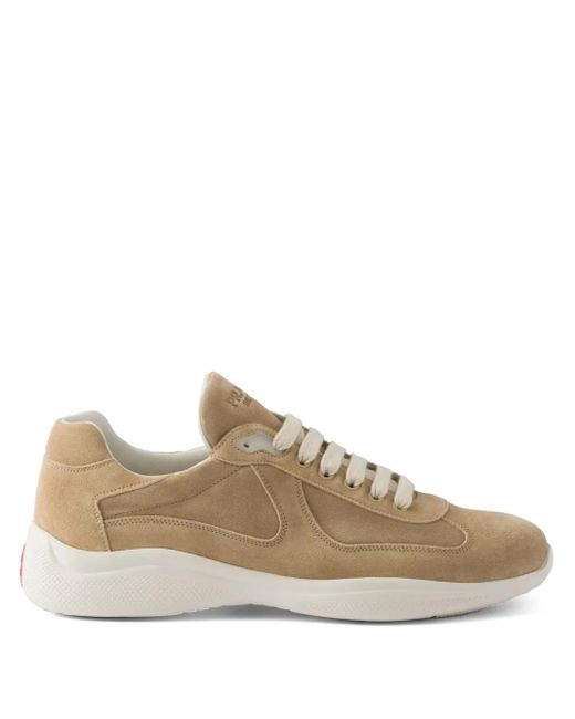 Prada Brown F0379 Ecru Breathable Bike Fabric Leather Sneakers