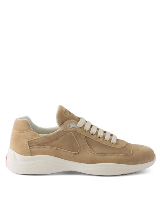 Prada Brown F0379 Ecru Breathable Bike Fabric Leather Sneakers