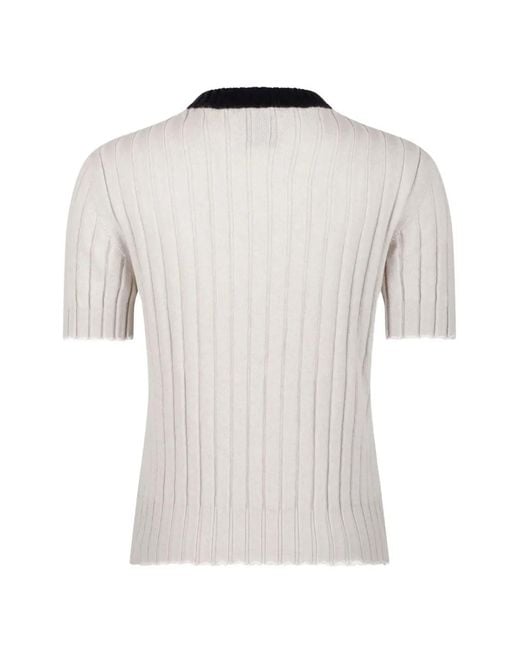 Barrie White Pocket Ribbed Knitted Pullover