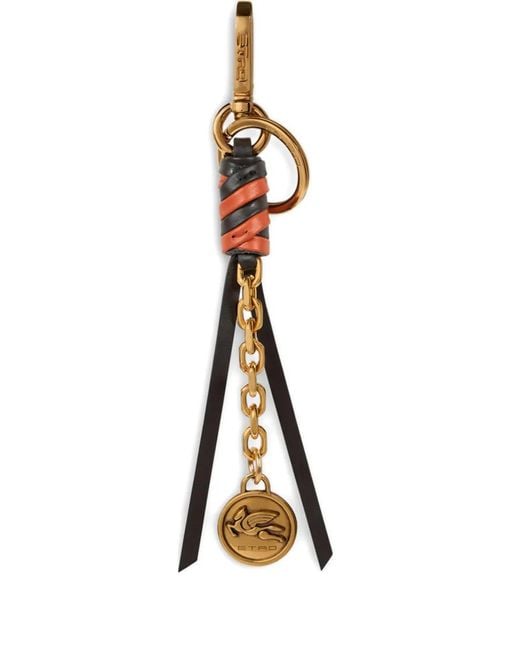 Etro Metallic Leather Charm With Chain And Pegaso Coin