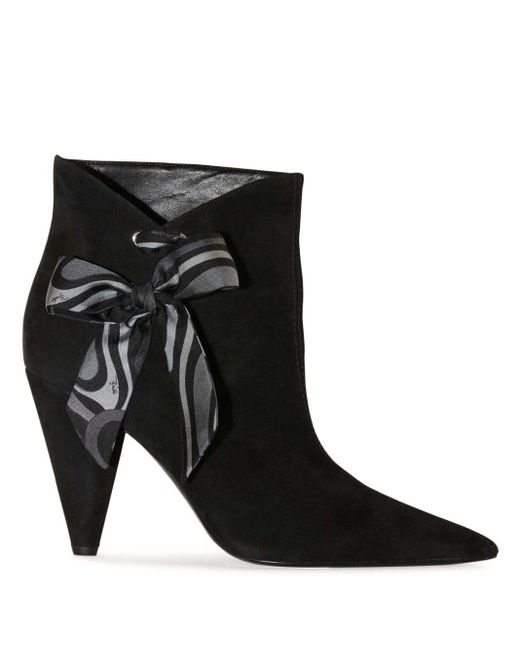 Emilio Pucci Black Bow-embellished Suede Ankle Boots