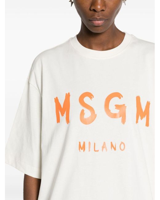 MSGM White T-Shirtkleid mit Logo-Print