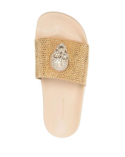 Philipp Plein Natural Skull Strass Pool Slides