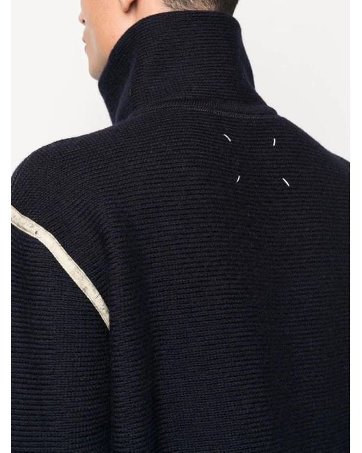 Maison Margiela Blue Elbow-Patch Knitted Jumper for men