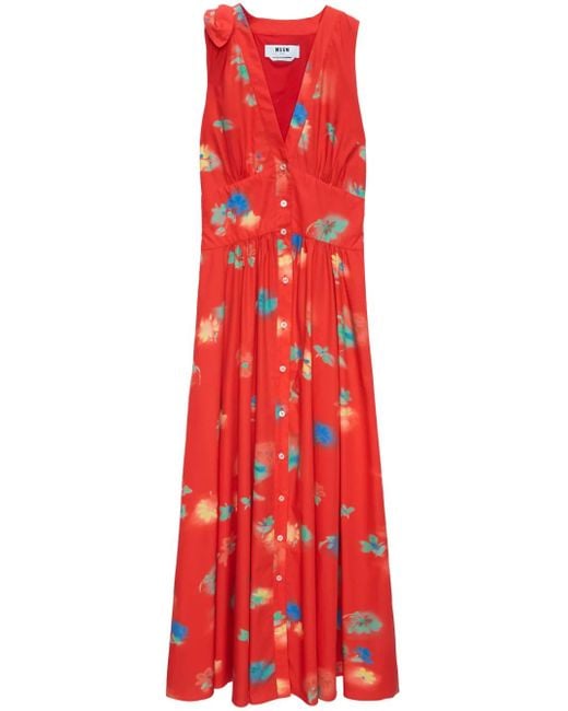 MSGM Red Printed Maxi Dress