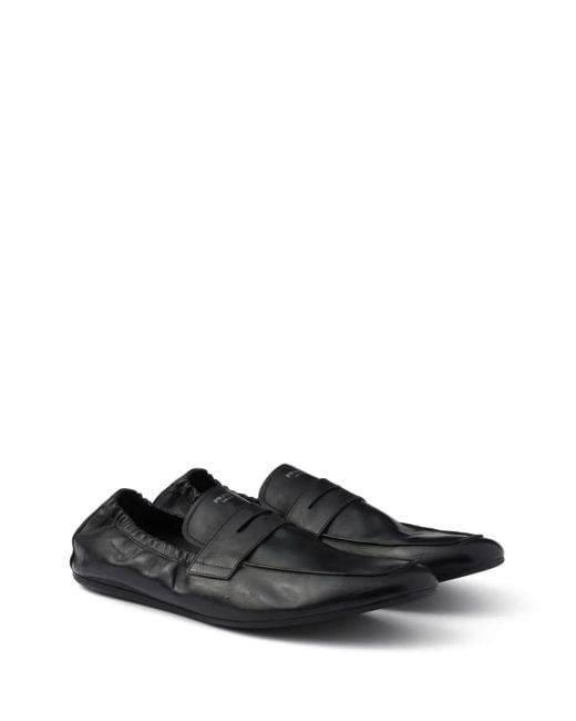 Prada Black Shuffle Antiqued Leather Loafers for men