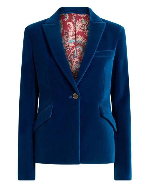 Etro Blue Single-Breasted Velvet Blazer