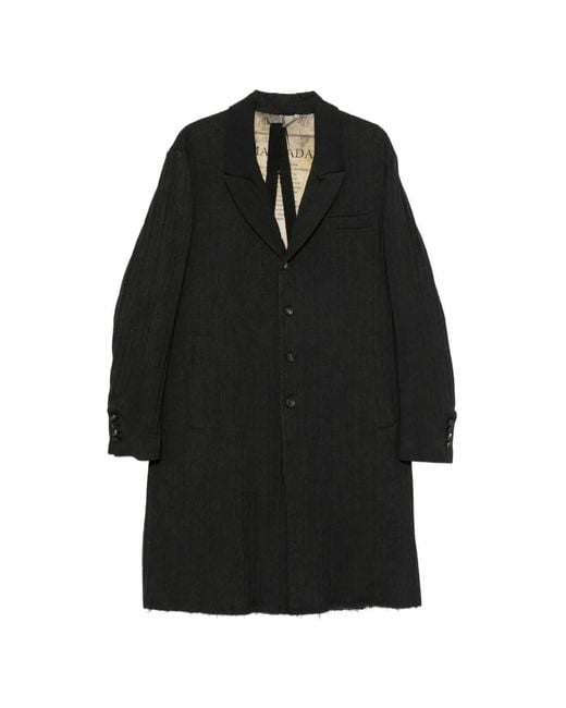 Masnada Black Herringbone-Pattern Buttoned Coat for men