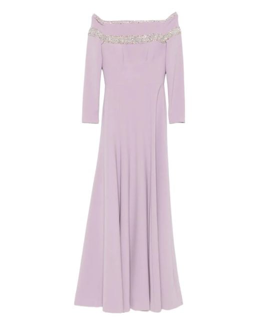 Dina Melwani Purple Embellished Off-Shoulder Dress