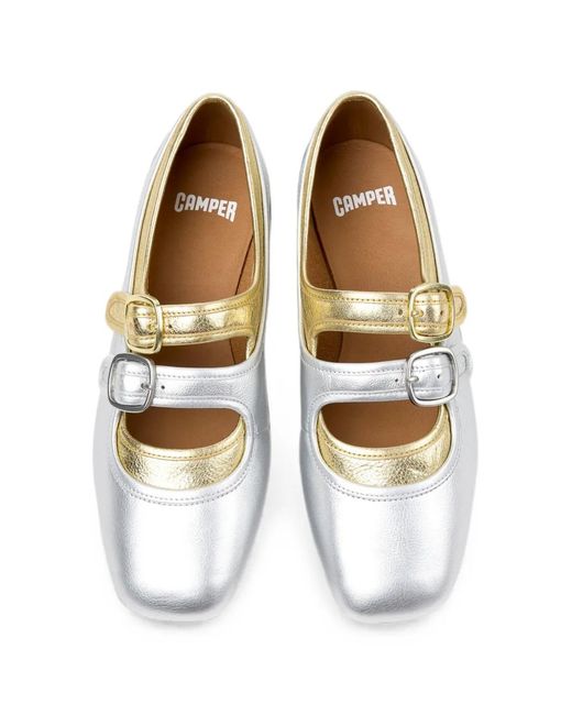 Camper White Casi Myra Buckle-Fastening Ballet Flats