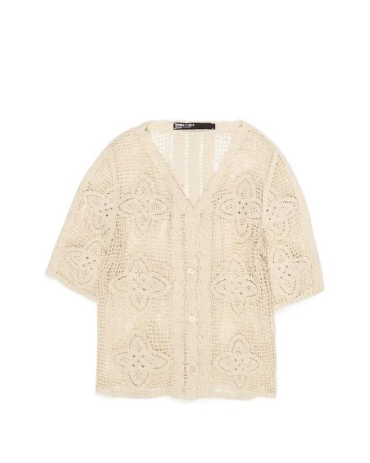 Bimba Y Lola Natural Sand Openwork Knit Cardigan