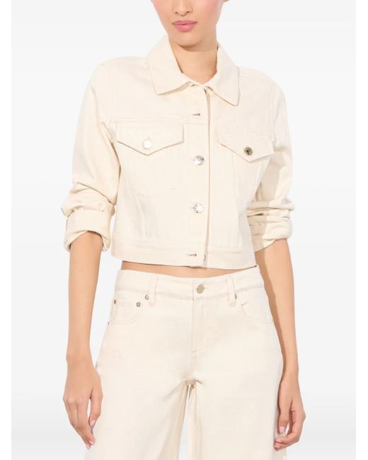 Alice + Olivia Natural Chloe Darted Denim Cropped Jacket